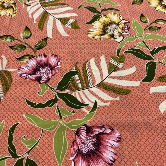 Tecido Viscose Estampado Folhagens e Flores • Luema Tecidos