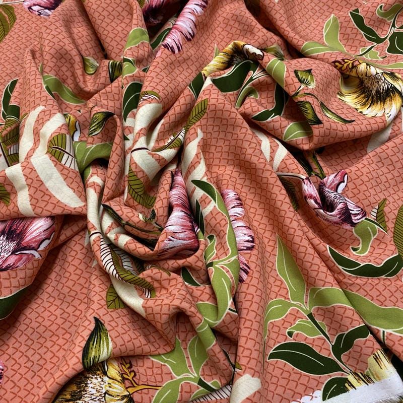 Tecido Viscose Estampado Folhagens e Flores • Luema Tecidos
