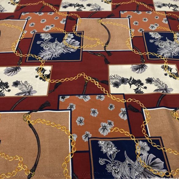 Tecido Viscose Estampada Quadros Coloridos Chain Print 2 • Luema Tecidos