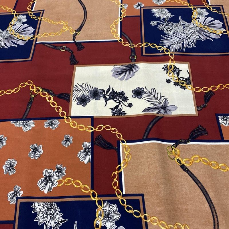 Tecido Viscose Estampada Quadros Coloridos Chain Print 2 • Luema Tecidos