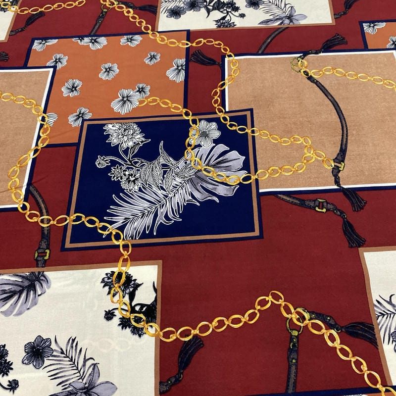 Tecido Viscose Estampada Quadros Coloridos Chain Print 2 • Luema Tecidos