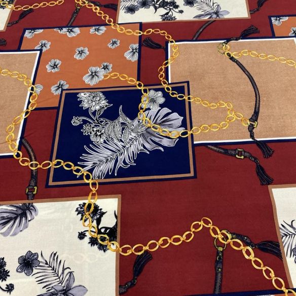 Tecido Viscose Estampada Quadros Coloridos Chain Print 2 • Luema Tecidos