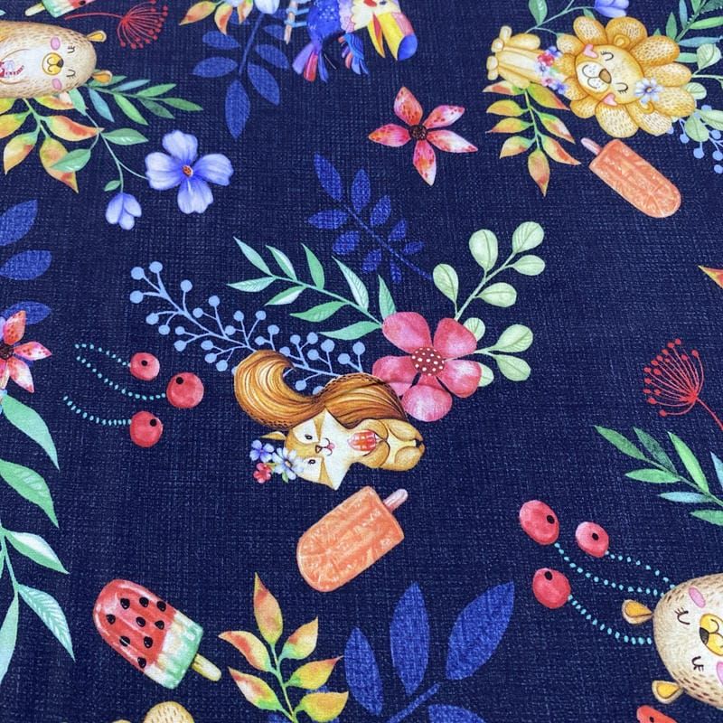 Tecido Viscose Estampada Happy Animals • Luema Tecidos