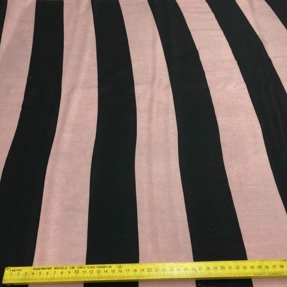Tecido Viscose Listrado Rosa Nude e Preto • Luema Tecidos