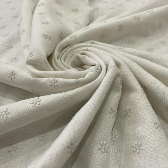 Tecido Linho Misto Bordado Florzinhas Branco • Luema Tecidos