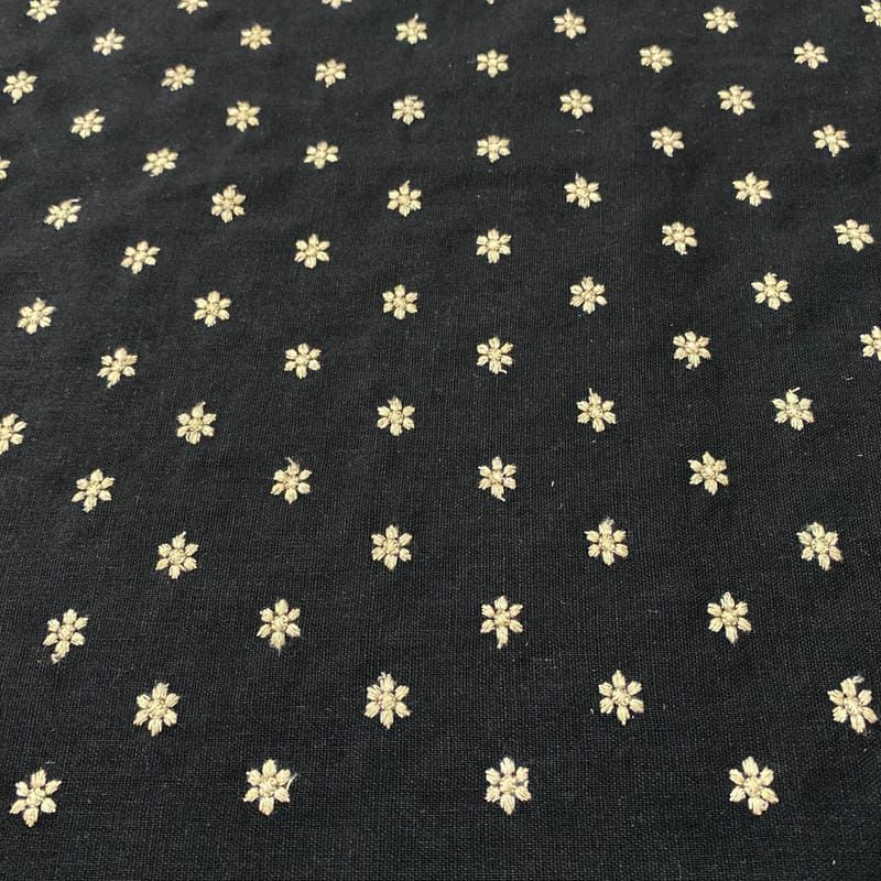 Tecido Linho Misto Bordado Florzinhas Preto • Luema Tecidos