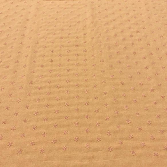 Tecido Linho Misto Bordado Florzinhas Laranja Claro • Luema Tecidos