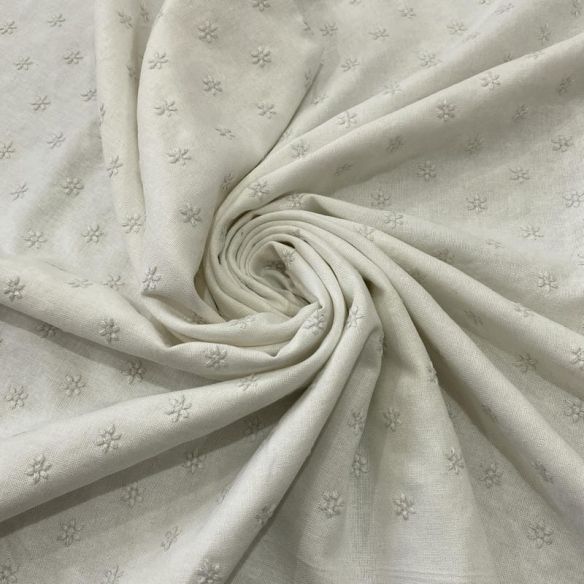 Tecido Linho Misto Bordado Florzinhas Branco • Luema Tecidos