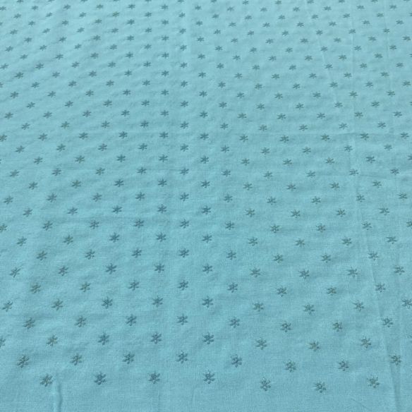 Tecido Linho Misto Bordado Florzinhas Azul Céu • Luema Tecidos