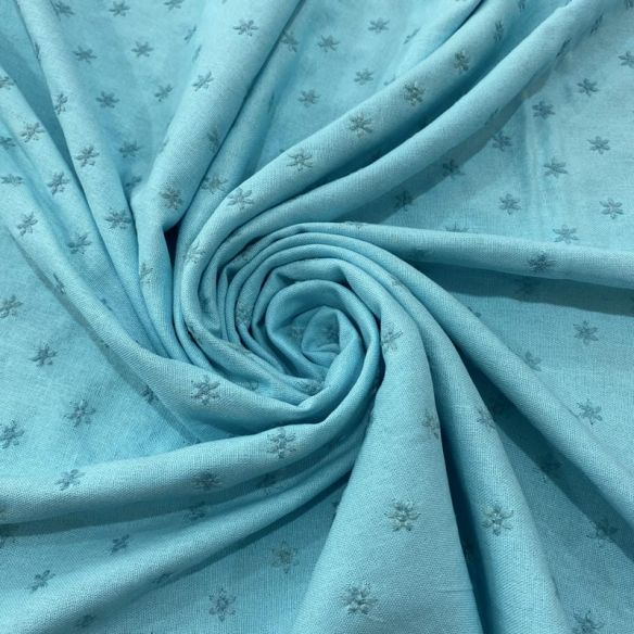 Tecido Linho Misto Bordado Florzinhas Azul Céu • Luema Tecidos