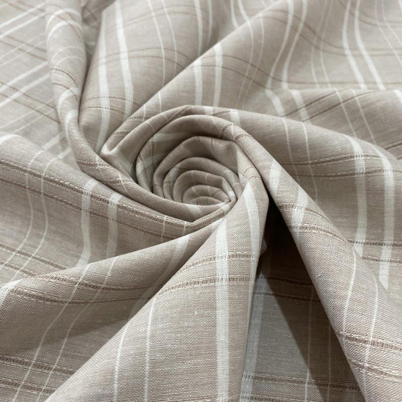 Tecido Linho Misto Listrado Branco e Crú • Luema Tecidos