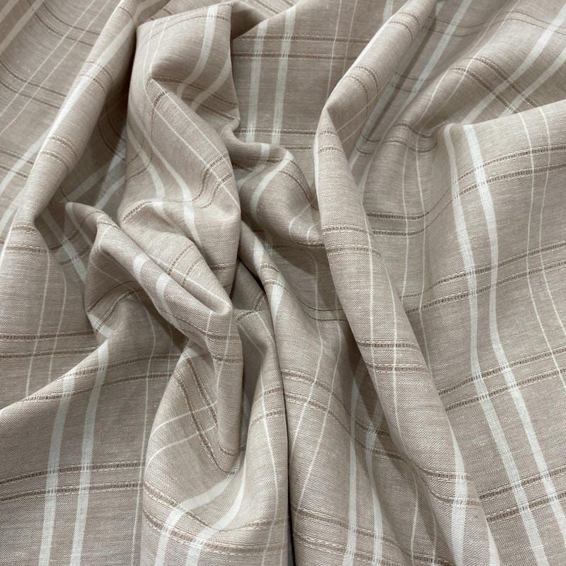 Tecido Linho Misto Listrado Branco e Crú • Luema Tecidos