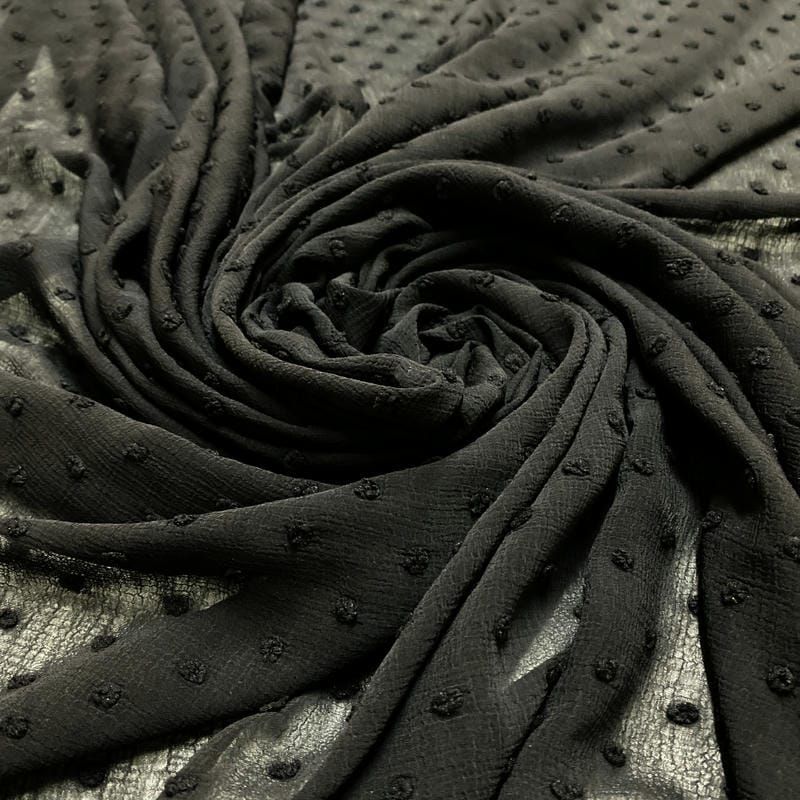 Tecido Musseline Liso Preto Poá • Luema Tecidos