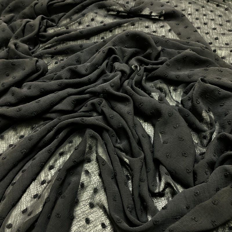 Tecido Musseline Liso Preto Poá • Luema Tecidos