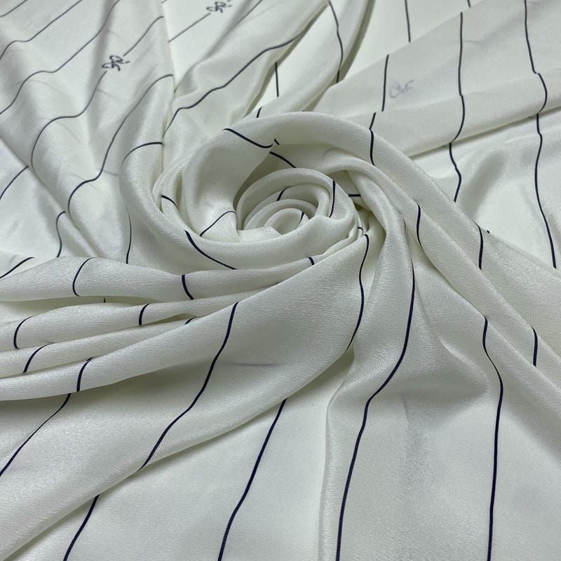 Tecido Crepe de Chine Seda Pura Lacinhos Off White • Luema Tecidos