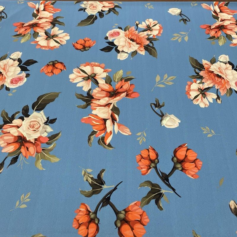 Tecido Neoprene Estampada Floral Azul • Luema Tecidos