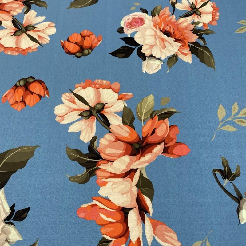 Tecido Neoprene Estampada Floral Azul • Luema Tecidos