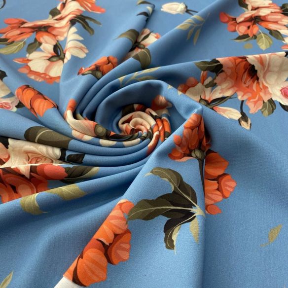 Tecido Neoprene Estampada Floral Azul • Luema Tecidos
