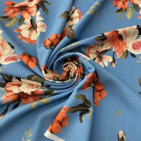 Tecido Neoprene Estampada Floral Azul • Luema Tecidos