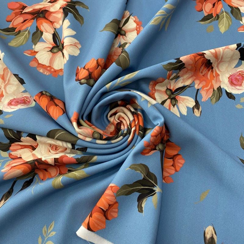 Tecido Neoprene Estampada Floral Azul