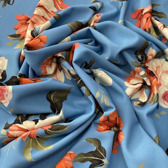 Tecido Neoprene Estampada Floral Azul • Luema Tecidos