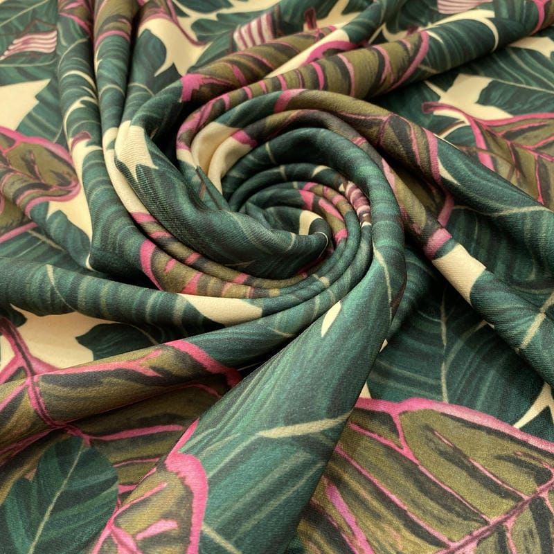 Tecido Neoprene Estampada Folhagens Verde • Luema Tecidos