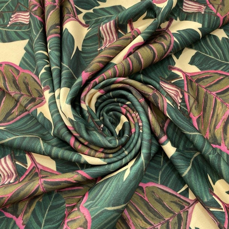 Tecido Neoprene Estampada Folhagens Verde