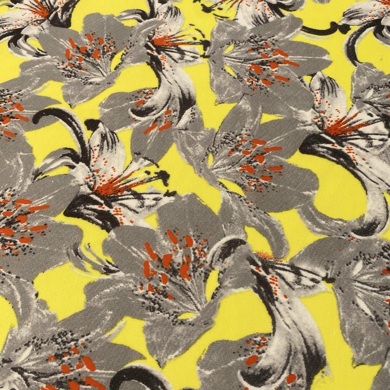 Tecido Neoprene Estampada Floral Amarelo • Luema Tecidos