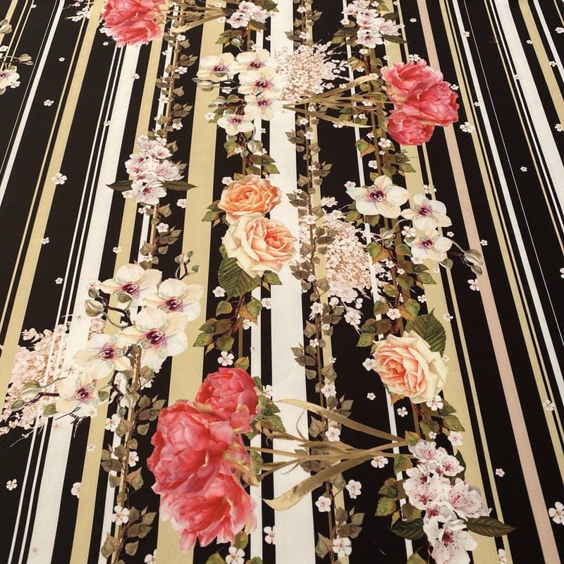 Tecido Neoprene Listrado Rosas • Luema Tecidos