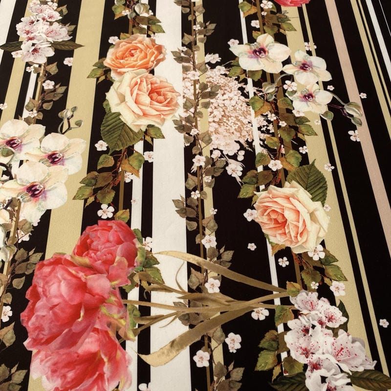 Tecido Neoprene Listrado Rosas • Luema Tecidos
