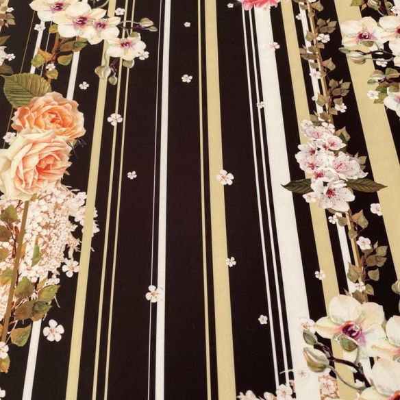 Tecido Neoprene Listrado Rosas • Luema Tecidos