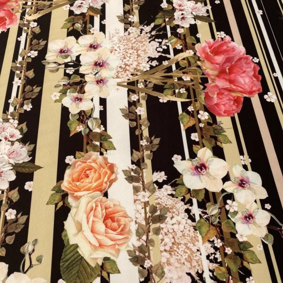 Tecido Neoprene Listrado Rosas • Luema Tecidos