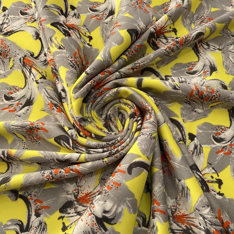 Tecido Neoprene Estampada Floral Amarelo