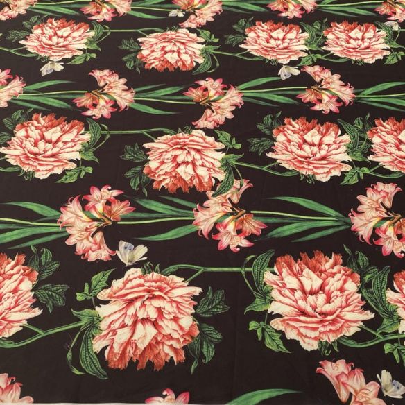 Tecido Neoprene Estampada Floral Fundo Preto • Luema Tecidos