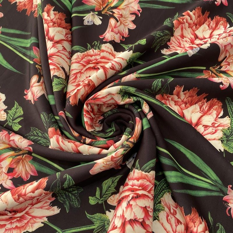 Tecido Neoprene Estampada Floral Fundo Preto