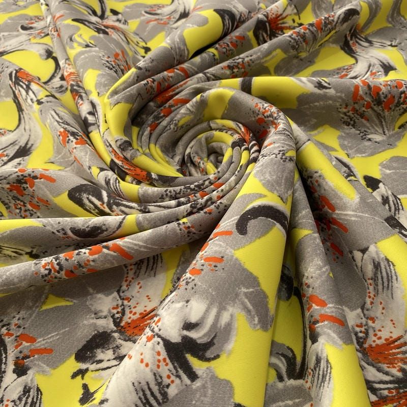 Tecido Neoprene Estampada Floral Amarelo • Luema Tecidos