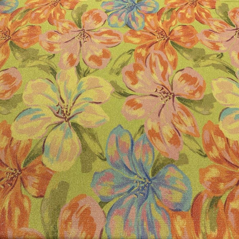 Tecido Malha Lurex Estampado Floral Colorido • Luema Tecidos