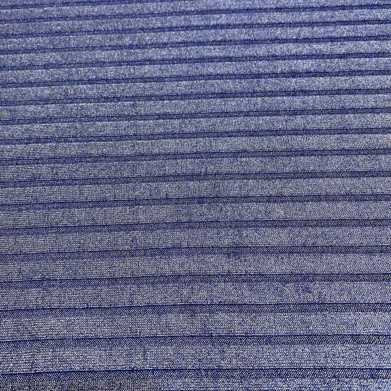 Tecido Malha Lurex Canelada Azul • Luema Tecidos