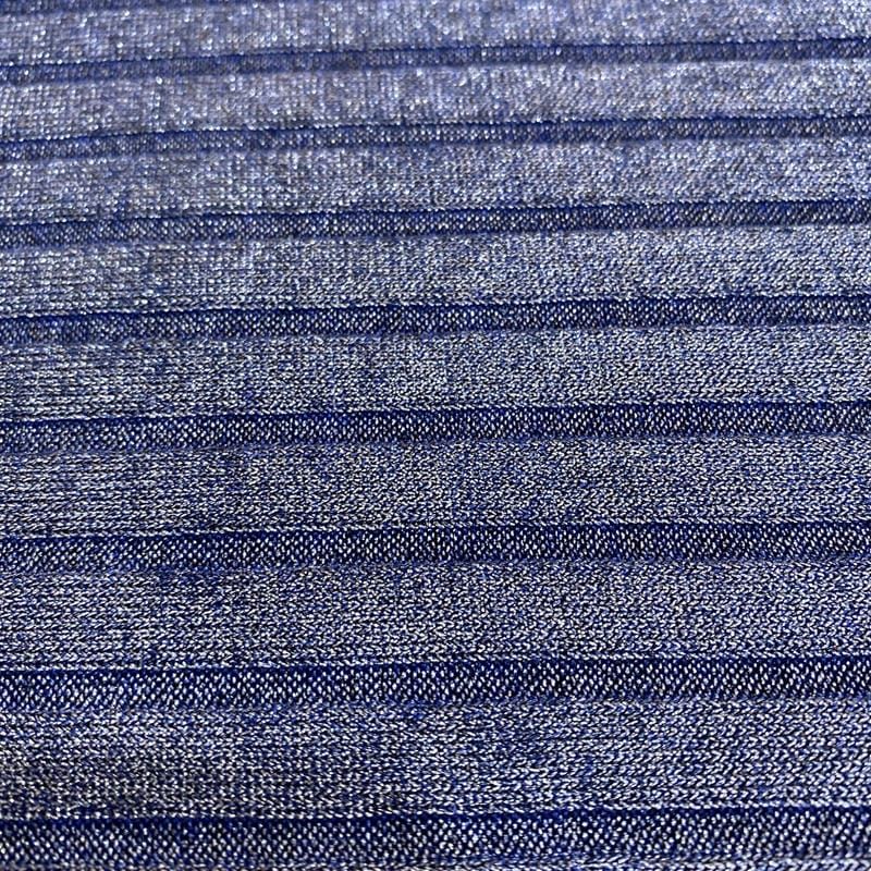 Tecido Malha Lurex Canelada Azul • Luema Tecidos