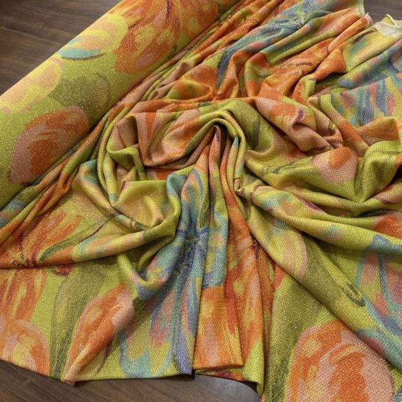 Tecido Malha Lurex Estampado Floral Colorido • Luema Tecidos