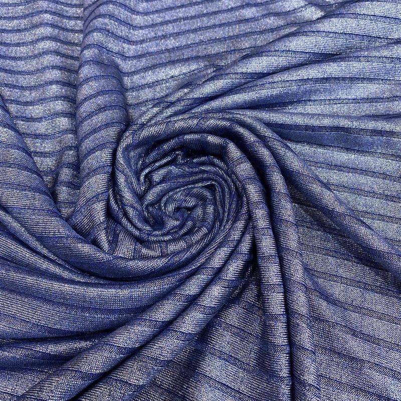 Tecido Malha Lurex Canelada Azul • Luema Tecidos