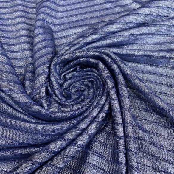Tecido Malha Lurex Canelada Azul • Luema Tecidos