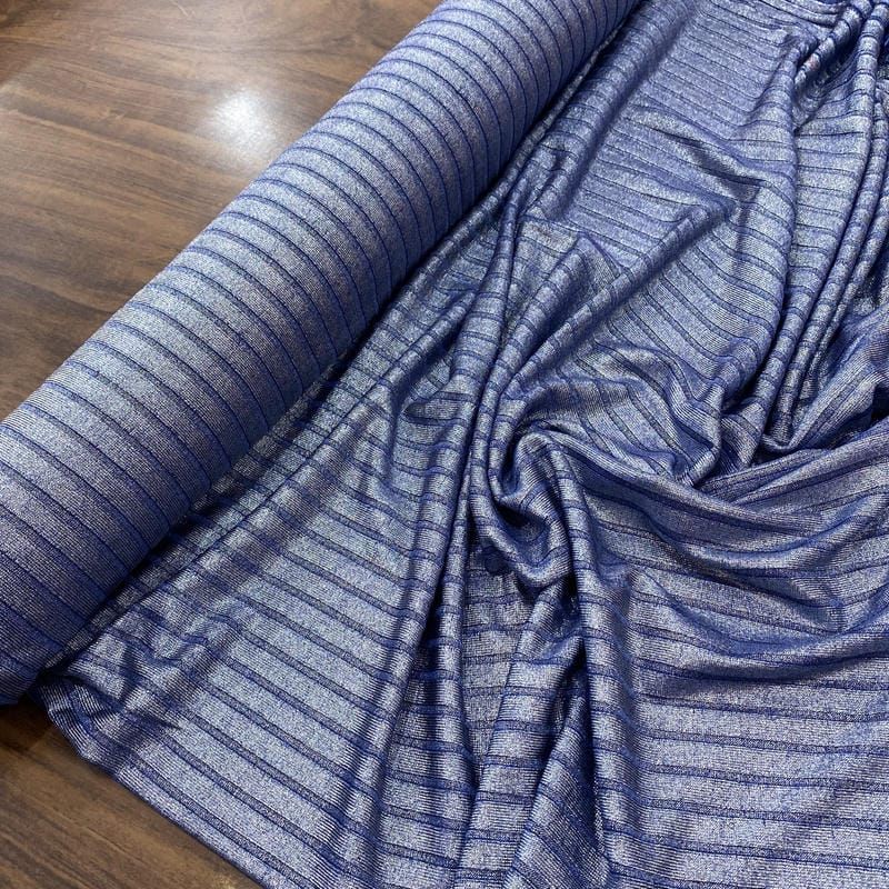 Tecido Malha Lurex Canelada Azul • Luema Tecidos