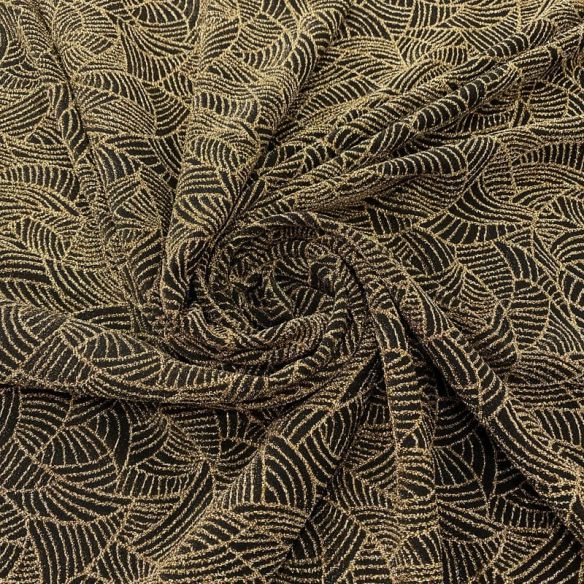 Tecido Malha Lurex Dourado Fundo Preto • Luema Tecidos