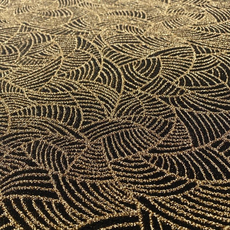 Tecido Malha Lurex Dourado Fundo Preto • Luema Tecidos