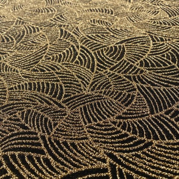 Tecido Malha Lurex Dourado Fundo Preto • Luema Tecidos
