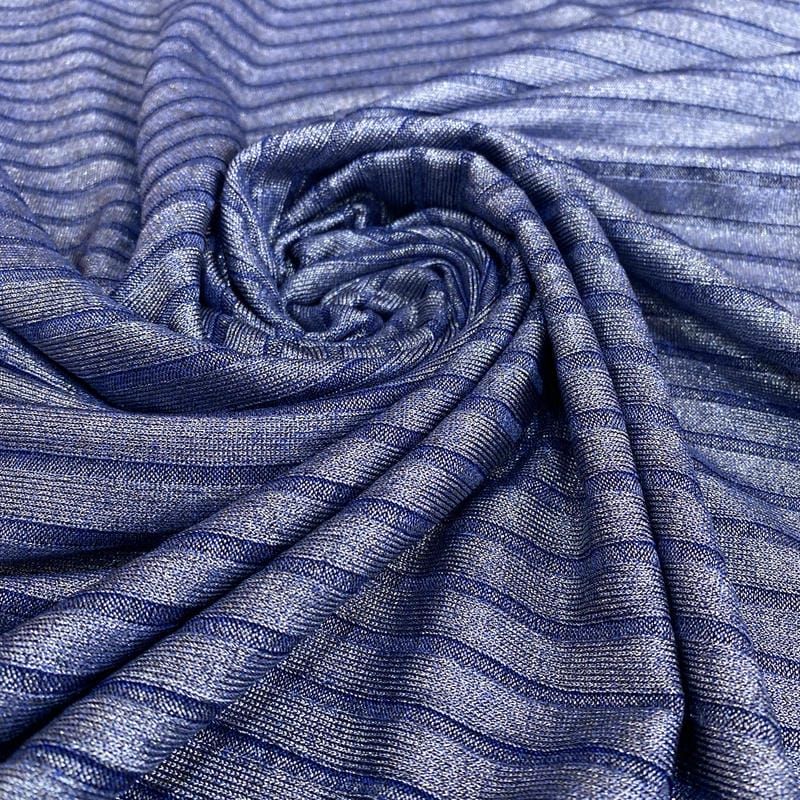 Tecido Malha Lurex Canelada Azul • Luema Tecidos