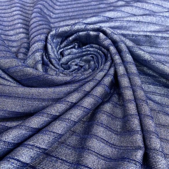 Tecido Malha Lurex Canelada Azul • Luema Tecidos