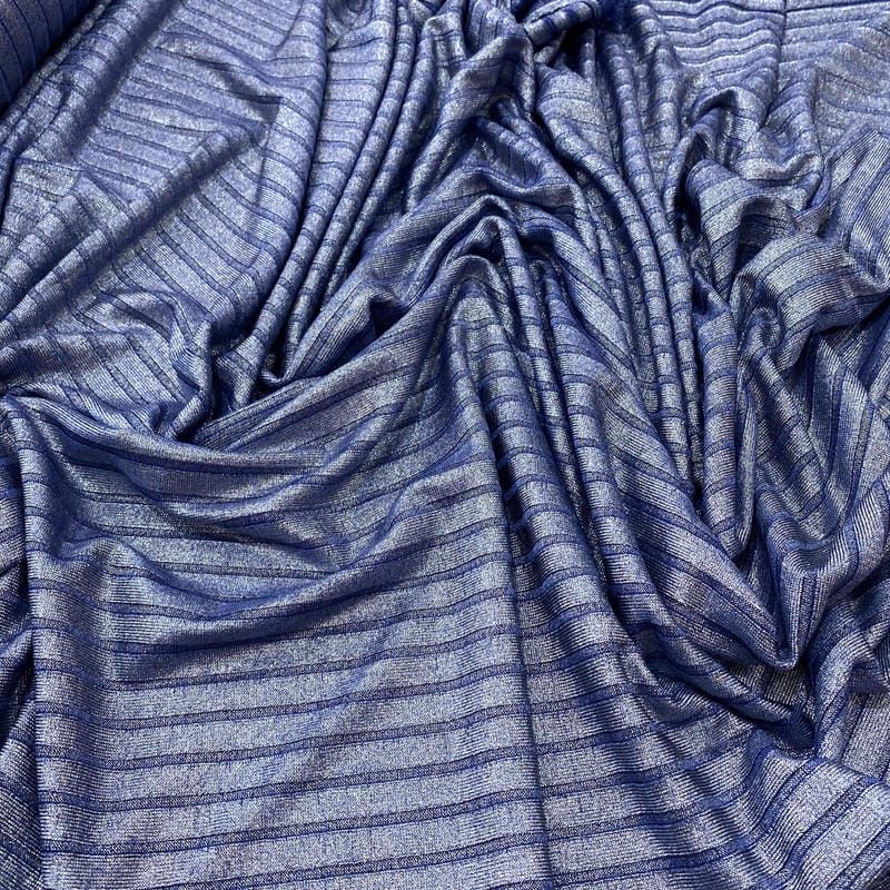 Tecido Malha Lurex Canelada Azul • Luema Tecidos
