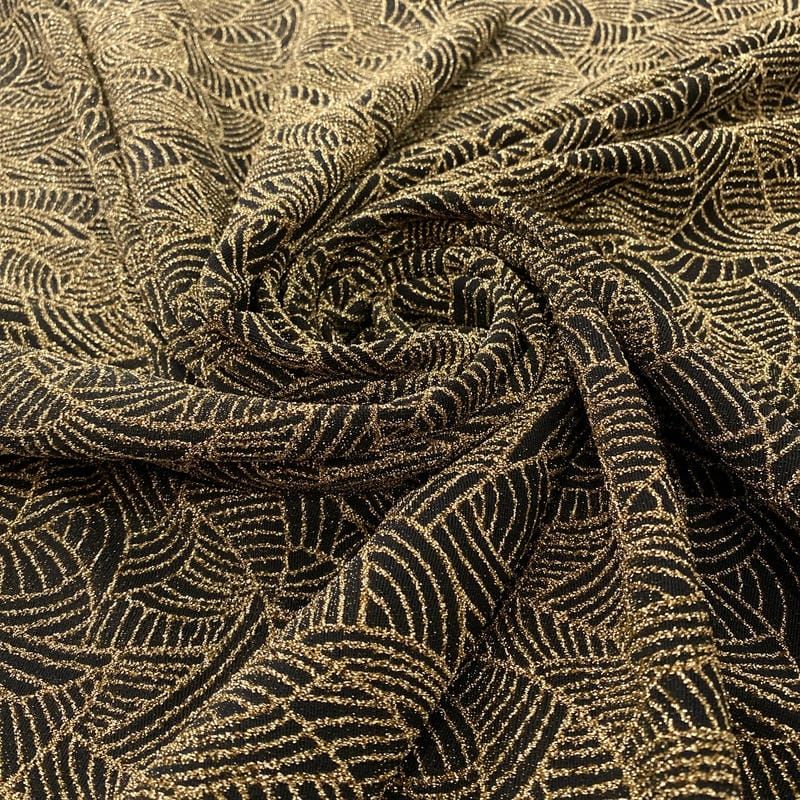 Tecido Malha Lurex Dourado Fundo Preto • Luema Tecidos